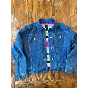 Vintage Girls Gap Denim Jean Jacket With Colorful Stripe Knit Lining Size XL